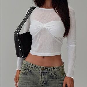 Princess Polly Sheer White Long Sleeve Top